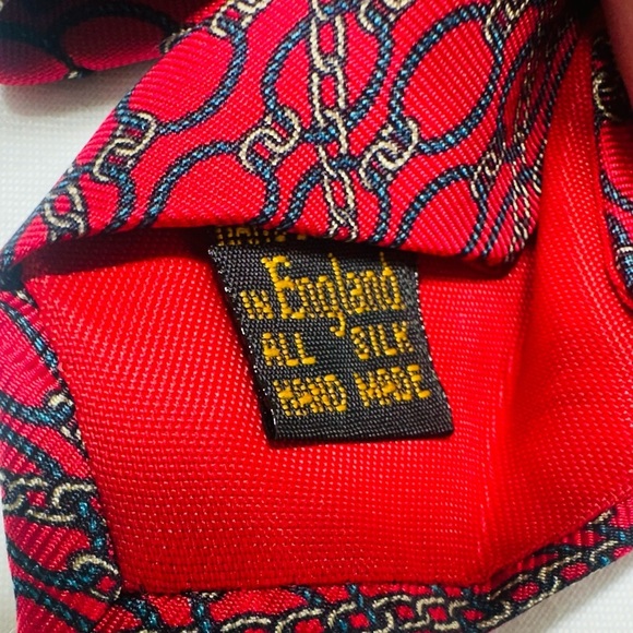 VTG Giorgio Red Silk Tie Chain Print Handmade Quiet Luxury Prep Old Money Office - Picture 5 of 5